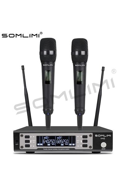 Choice Black-EU plug SOMLIMI EW135G4 UHF Dual Channels Profession Wireless Microphone System Stage Performa