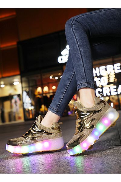 ETG Kids LED USB Charging Roller Skate Shoes with Wheel Shoes Light up Roller Shoes Rechargeable