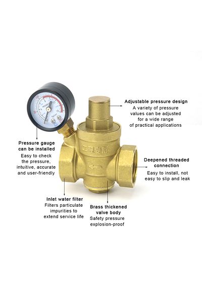 HOENYZY 1/2" 1/2" 3/4" 16bar Brass Water Pressure Regulator Reducer DN15 DN20 With Gauge Meter for Hydraulic
