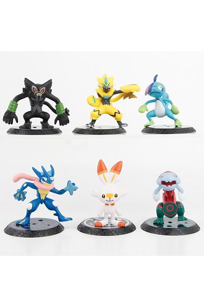 Choice Pack By Bag 01 New 6pcs/set Pokemon Mega Greninja Zeraora Scorbunny Zarude Drizzile Figure Toys 7cm