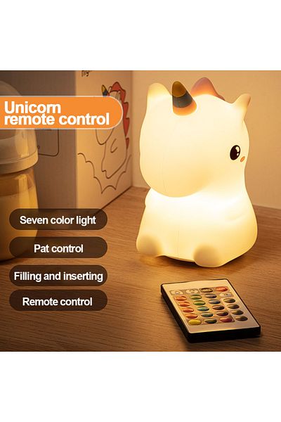 Choice USB-7 Colors Remote unicorn Cute Silicone LED Night Light For Kids children USB Rechargeable Cartoon