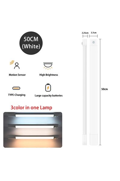 Pzsunly White 50cm Led Night Light Motion Sensor Light Wireless Usb Led Cabinet Night Wardrobe Lamp For Kitc