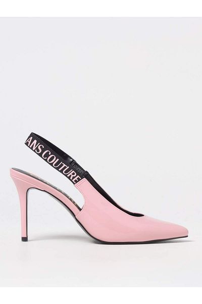 Versace Women's Elastic Logo Printed Pointed Toe Pink Classic Heeled Shoes 78Va3S52Zs190-489