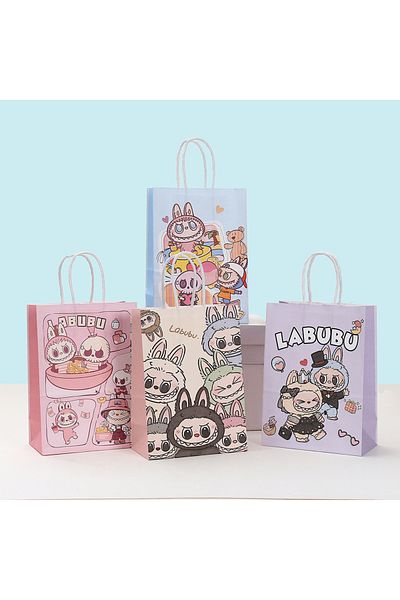 Choice Mix 20pcs 12/20pcs Labubu Anime Kraft Paper Bag Party Decoration Labubu Gift Bags Shopping Packaging