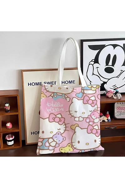 Choice Kt Fan Bu Bao Sanrio Anime Cartoon Canvas Bag Hello Kitty Girls Shopping Large Capacity Daily Versat