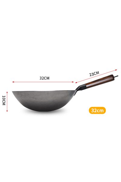 Choice 32cm Household Iron Wok,Hand Forging Iron Pan Wooden Handle Pure Iron No Coating Non-stick Wok Pot G