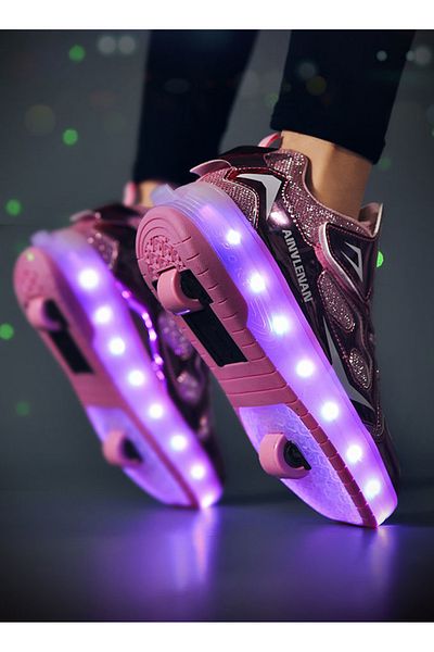 ETG Kids LED USB Charging Roller Skate Shoes with Wheel Shoes Light up Roller Shoes Rechargeable