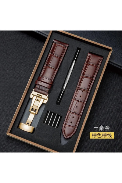 Choice سوار ساعة من الجلد الطبيعي بمقاس 21 مم، ذهبي بني، مقاس 12/13/14/15/16/...