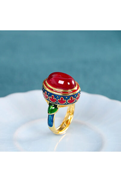 Choice خواتم عقيق أحمر أصلية قديمة الصنع قابلة للتغيير الحجم للنساء مطلية بالمينا الزهري