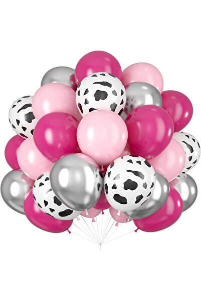 Choice مجموعة بقرة وردية فضية أخرى مكونة من 30 قطعة من بالونات مطبوعة عليها ب...
