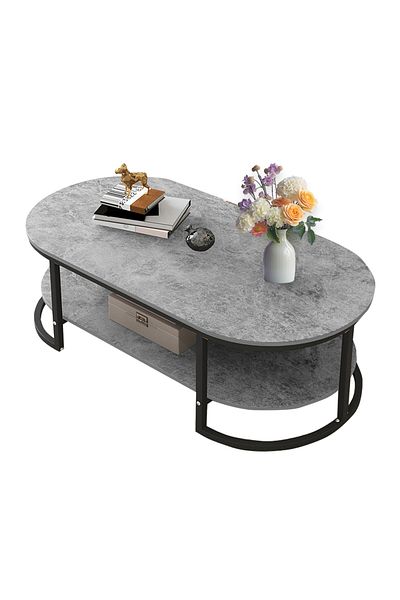 sharpdo Coffee Table-Oval Table with Open Shelving for Storage and Display 2 Tier Sofa Table