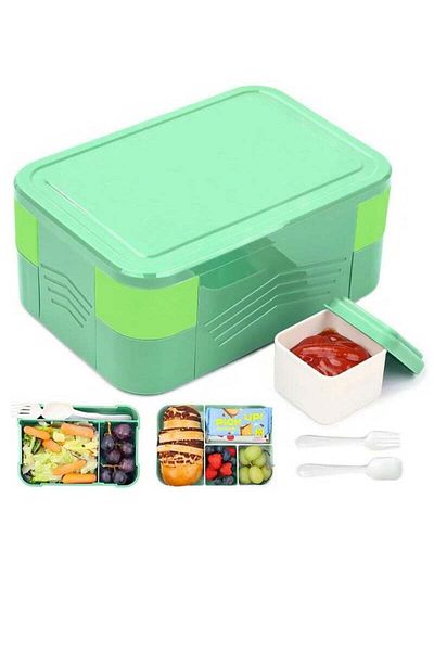 COOYA 1.55L Bento Lunch Box and cutlery Set , With 6 Compartments, Leak-Proof, breakfast Box for Kids