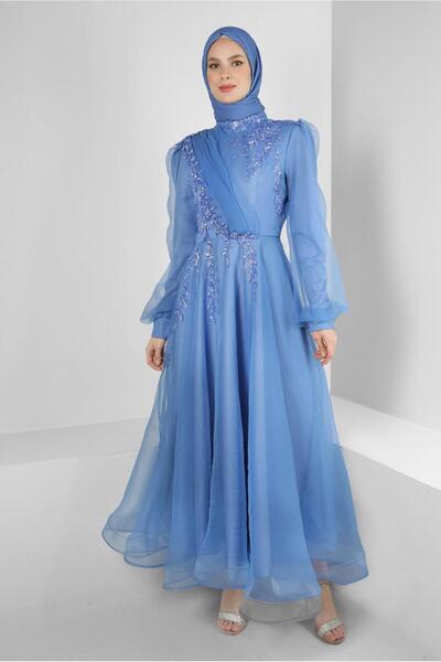 Alvina ORGANZE PUL PAYET İŞLEMELİ ABİYE ELBİSE 50372
