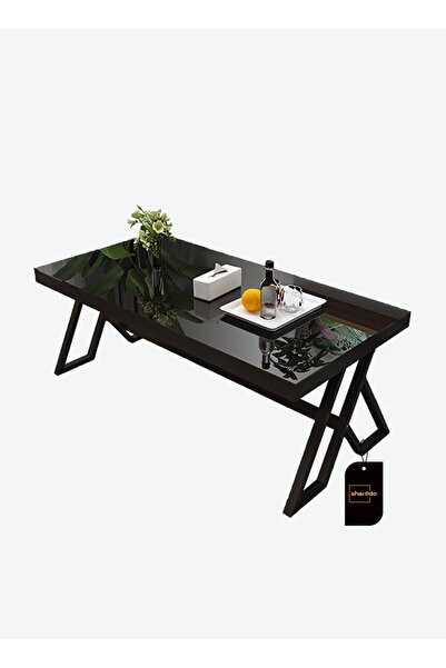 sharpdo طاولة قهوة بسيطة من الزجاج المقسّى وطاولة شاي سوداء 60*120*46 سم