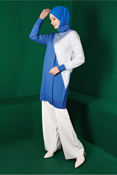Alvina Knitwear Tunic 43138 - Houndstooth Patterned and Detailed