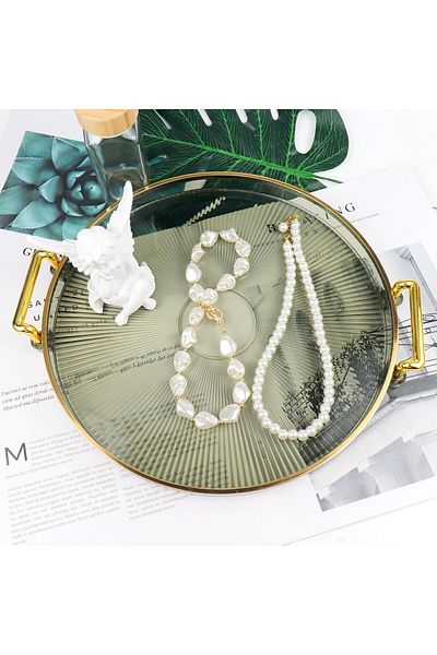 COOYA Acrylic Round Serving Tray with Golden Handles 10.62 Inch for Living Room, Bathroom, Kitchen