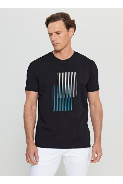 ALTINYILDIZ CLASSICS Ανδρικό μπλουζάκι Six Star Classics Crew Neck με στάμπα μαύρο ACE091252410_SYH