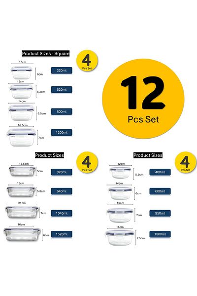 Auroware 12 Pack Glass Containers with Leak Proof Airtight Lid, BPA Free, Microwave Freezer Safe