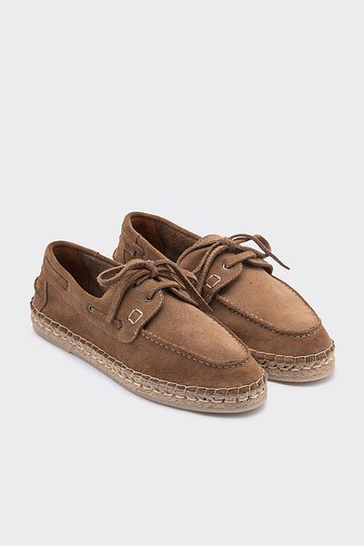 SHOEMARK Mako Tan Genuine Leather Suede Women's Espadrille Moccasin