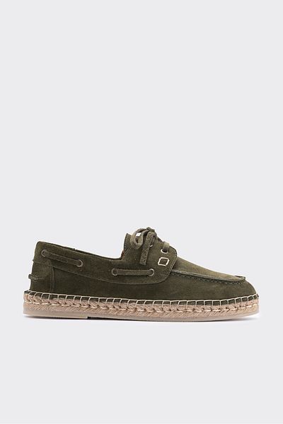 SHOEMARK Mako Khaki Genuine Leather Suede Women's Espadrille Moccasin