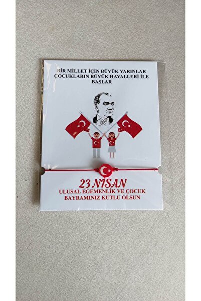 atolyeozyy 23 Nisan Bayraklı Hediye Bileklik ve Kartı 12 adet (hepsi ayrı pak...