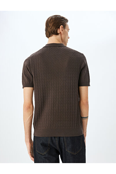 Koton Μπλουζάκι πλεκτό με κοντό μανίκι βαμβακερό πλεκτό με υφή πόλο