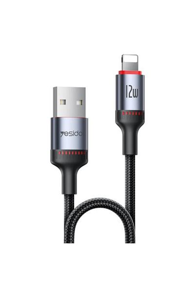 Yesido CA129L 12W 2.4A USB to 8 Pin Charging Data Cable, Length: 1.2m(Black)