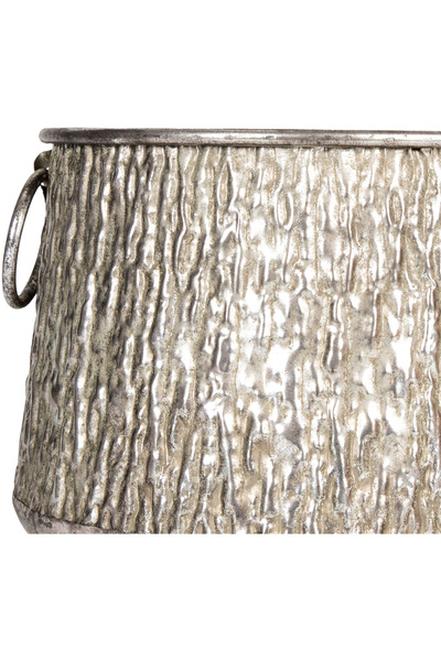 Herdekora Kabartma Desenli Metal Çiçeklik Kazan Saksı Gümüş Eskitme 32x24,5 Cm.