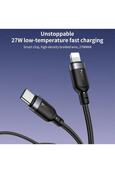 Yesido CA187 27W Type-C to 8 Pin Aluminum Alloy Data Cable