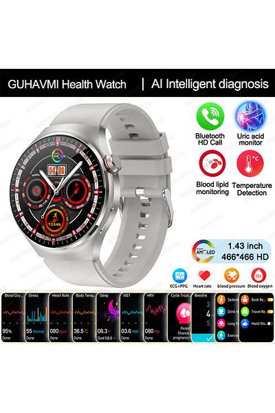 Choice Medical Grade Silver 2025 New Nursing Grade Smart Watch Blood Oxygen Blood Lipid Uric Acid Ecg Ppg B