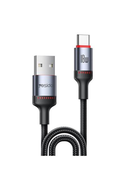 Yesido CA130C 18W 3A USB to USB-C / Type-C Charging Data Cable, Length: 2m(Black)
