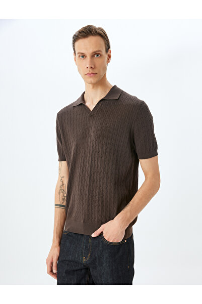 Koton Μπλουζάκι πλεκτό με κοντό μανίκι βαμβακερό πλεκτό με υφή πόλο