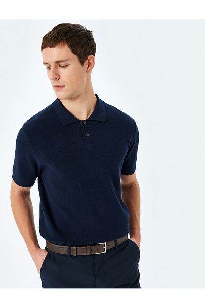 Koton Βαμβακερό Basic Polo V λαιμόκοψη κοντομάνικο πλεκτό μπλουζάκι