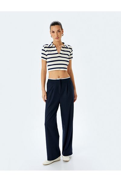 Koton Tricou crop cu mânecă scurtă din viscoză cu guler polo