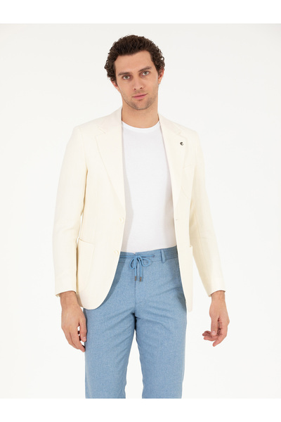 Cacharel Beyaz Slim Fit Yün Keten Karışımlı Ceket 50264752-VR013