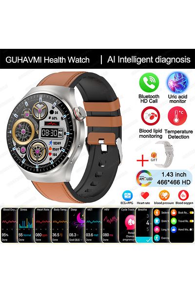 Choice Medical Grade Brown Leather 2025 New Nursing Grade Smart Watch Blood Oxygen Blood Lipid Uric Acid Ec