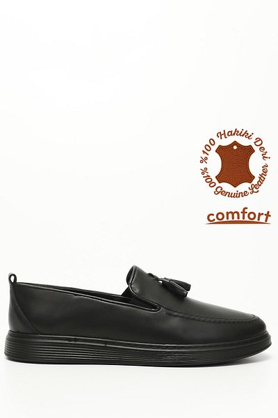 GÖNDERİ(R) Men's Black Tasseled Genuine Leather Shoes