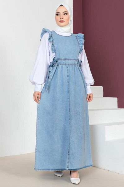 giyze Φόρεμα Gilet με κορδόνια στα πλαϊνά Μπλε 2090