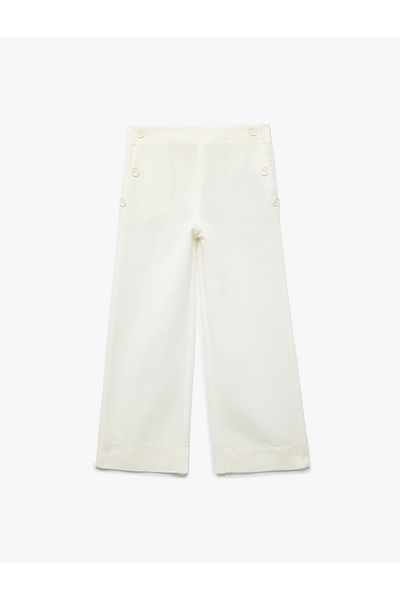 Koton Button Detailed Pocket Viscose Blended Wide Leg Trousers