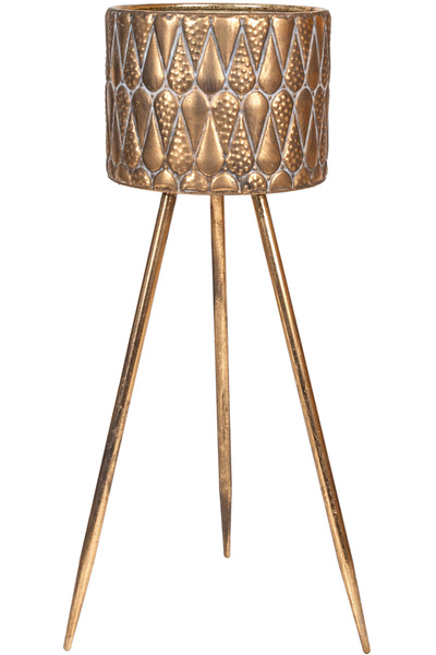 Herdekora Kabartma Damla Desenli Metal Çiçeklik Saksı Altın Eskitme 23X67,5 Cm.