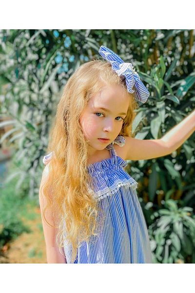 Hilal Akıncı Kids Κοριτσίστικο μπλε ριγέ φόρεμα