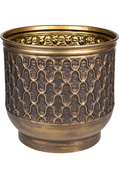 Embossed Metal Flower Pot Brown 39X35 Cm.
