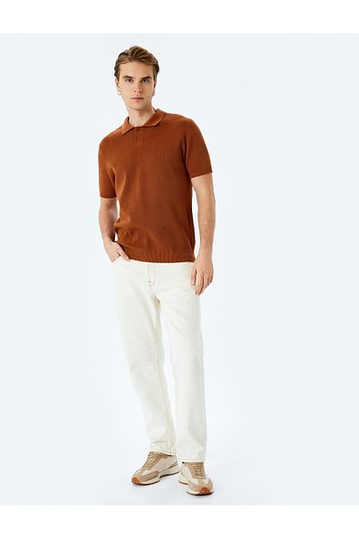 Koton Βαμβακερό Basic Polo V λαιμόκοψη κοντομάνικο πλεκτό μπλουζάκι