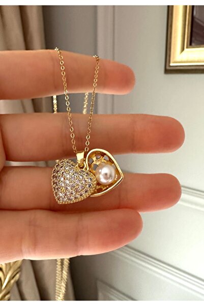 emy by emel luxury silver jewelry قلادة قلب من اللؤلؤ الصلب