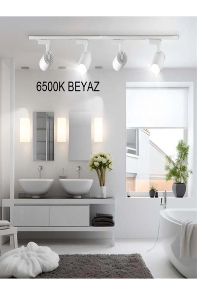 öztekten 5 Adet BEYAZ Kasa Ve BEYAZ Veya GÜNIŞIĞI Işık 360 Derece Led Ray Spot Lamba ve 1 mt Raylı Armatür