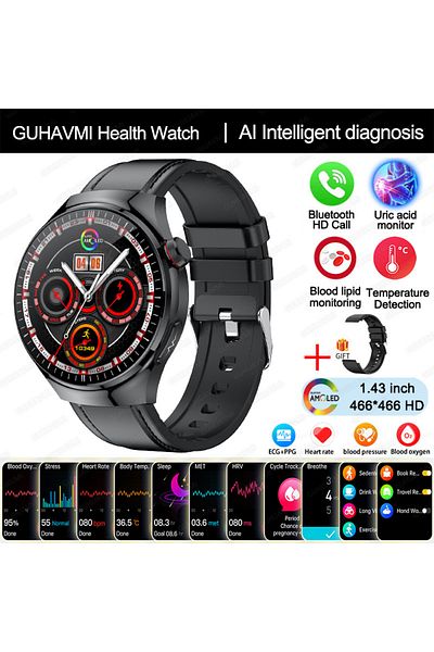 Choice Medical Grade Black Leather 2025 New Nursing Grade Smart Watch Blood Oxygen Blood Lipid Uric Acid Ec