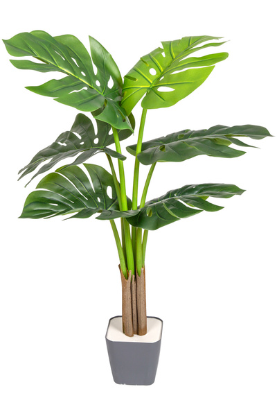 Herdekora Yapay Ağaç Monstera-Deve Tabanı Gerçek Dokulu 6 Yapraklı Yeşil 85 Cm.