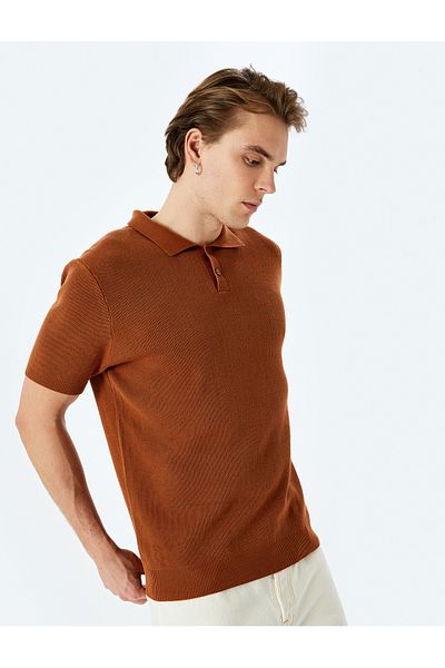 Koton Βαμβακερό Basic Polo V λαιμόκοψη κοντομάνικο πλεκτό μπλουζάκι