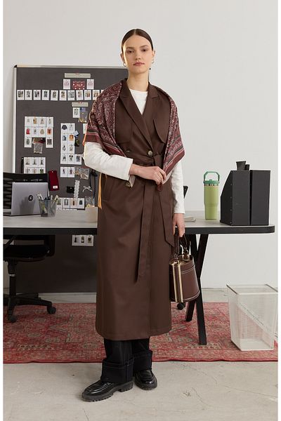 Fatma Atasoy Maxi Bitter Brown Trench Vest with Windbreaker