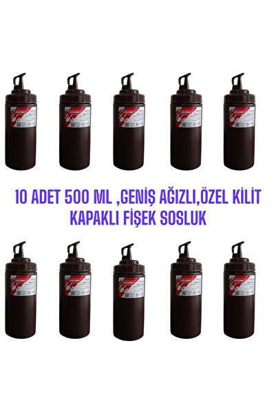GastroPlast 10 ADET 500 ML,GENİŞ AĞIZLI, ÖZEL KİLİT KAPAKLI FİŞEK SOSLUK, KET...